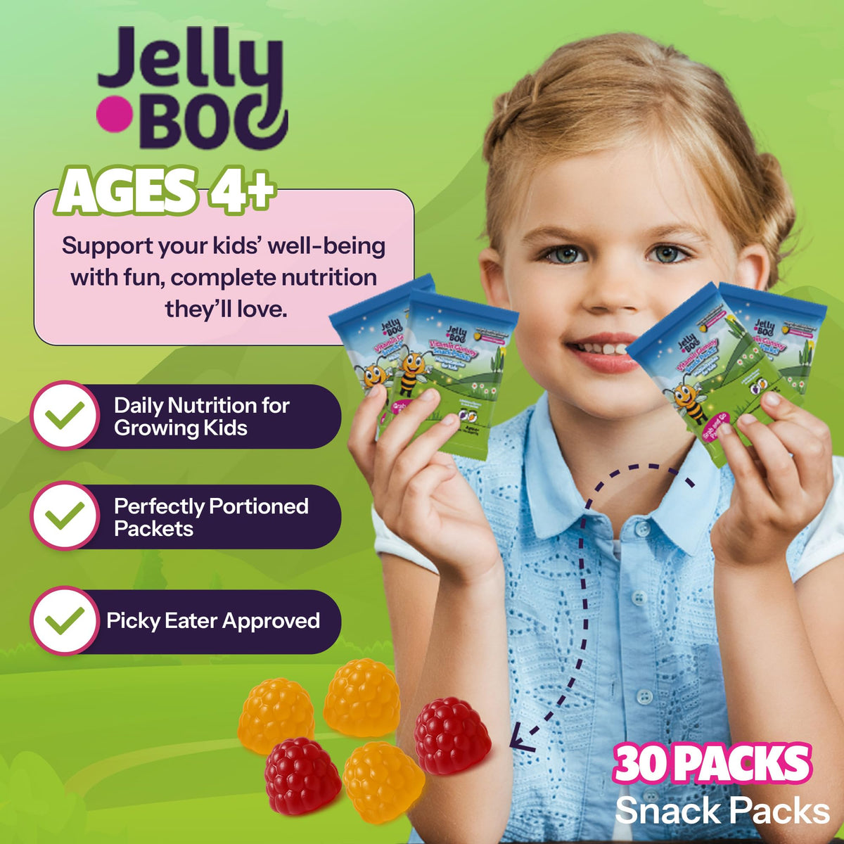 Boîte de Jelly.Boo avec 30 sachets de gummies pour enfants