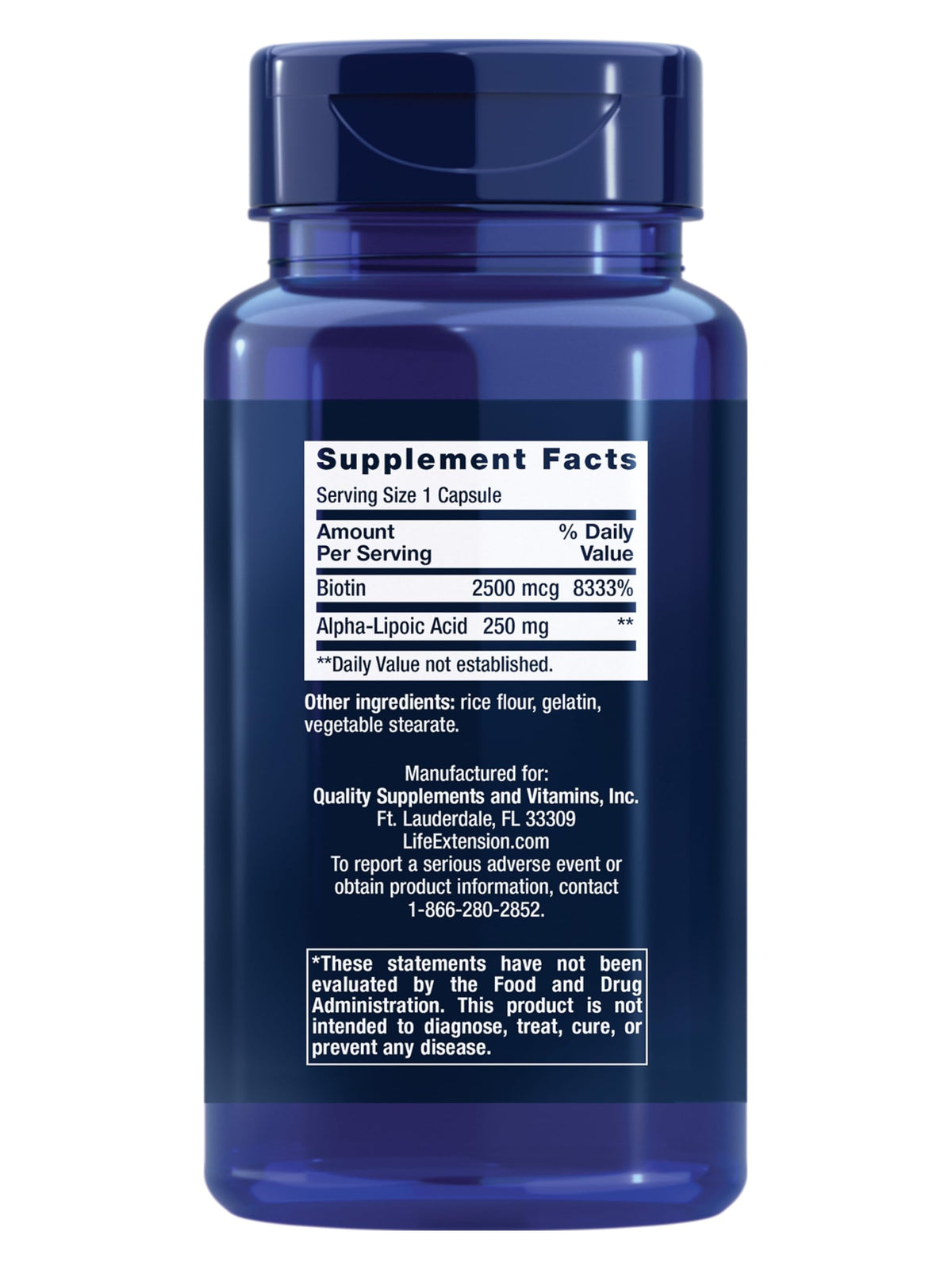 Boîte de Life Extension Acide Alpha-Lipoïque avec Biotine vue latérale