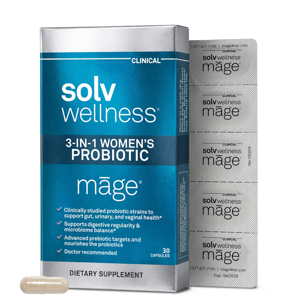 Boîte de Mage Probiotique Femme de Solv Wellness, 30 capsules