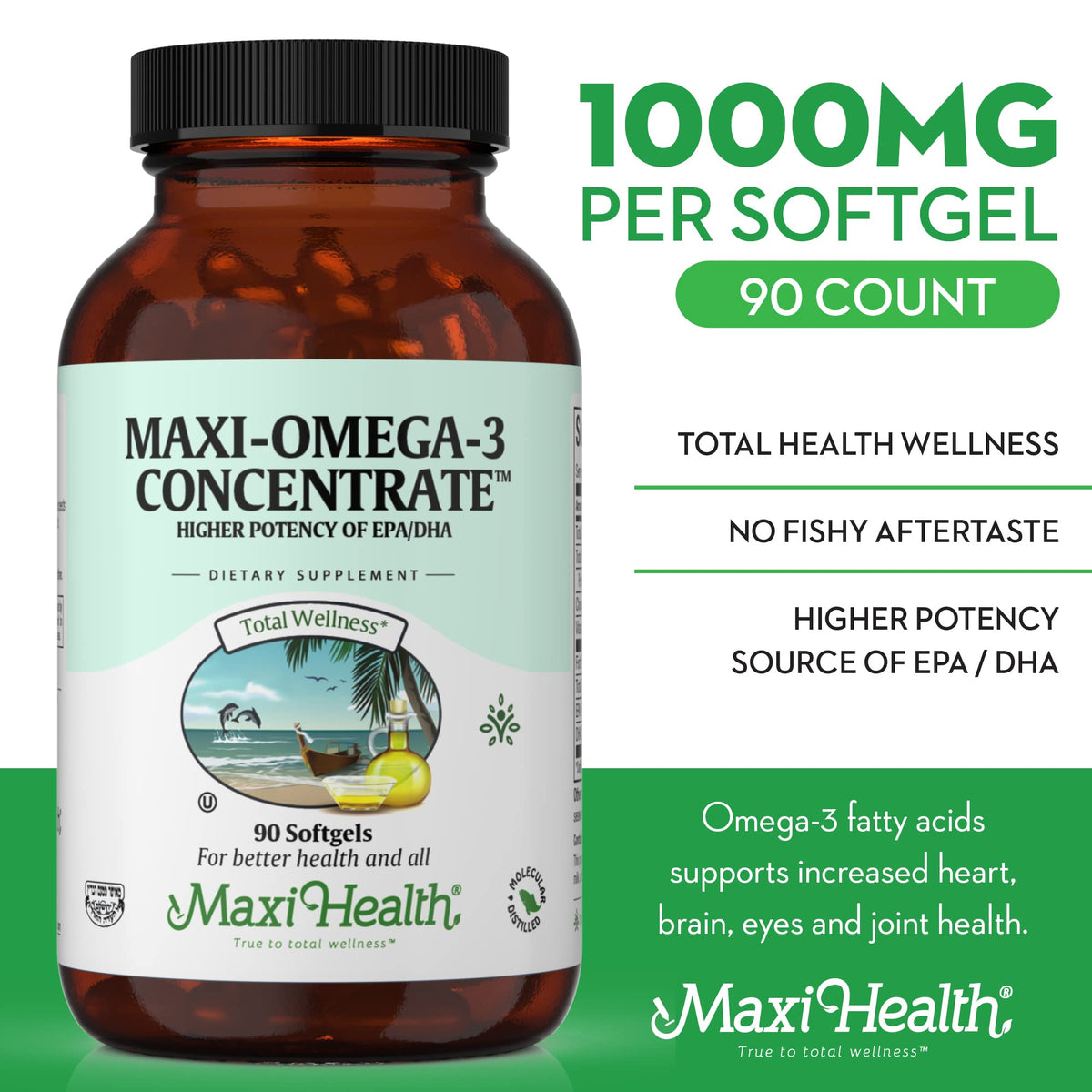 Boîte de Maxi Health Huile de Poisson Omega 3 90 gélules