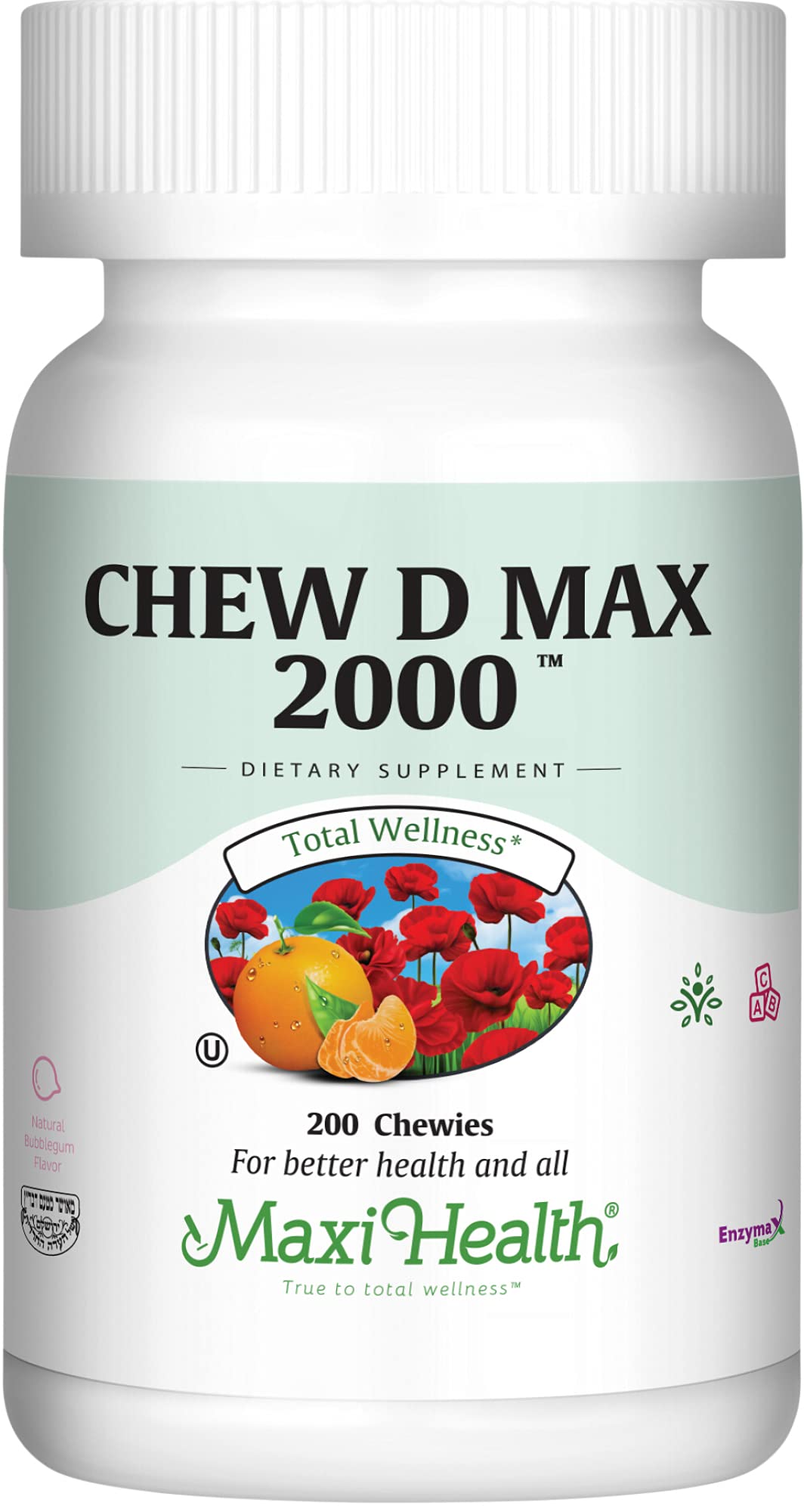 Boîte de Maxi Health Vitamine D3 2000 IU à mâcher saveur bubble gum vue de face