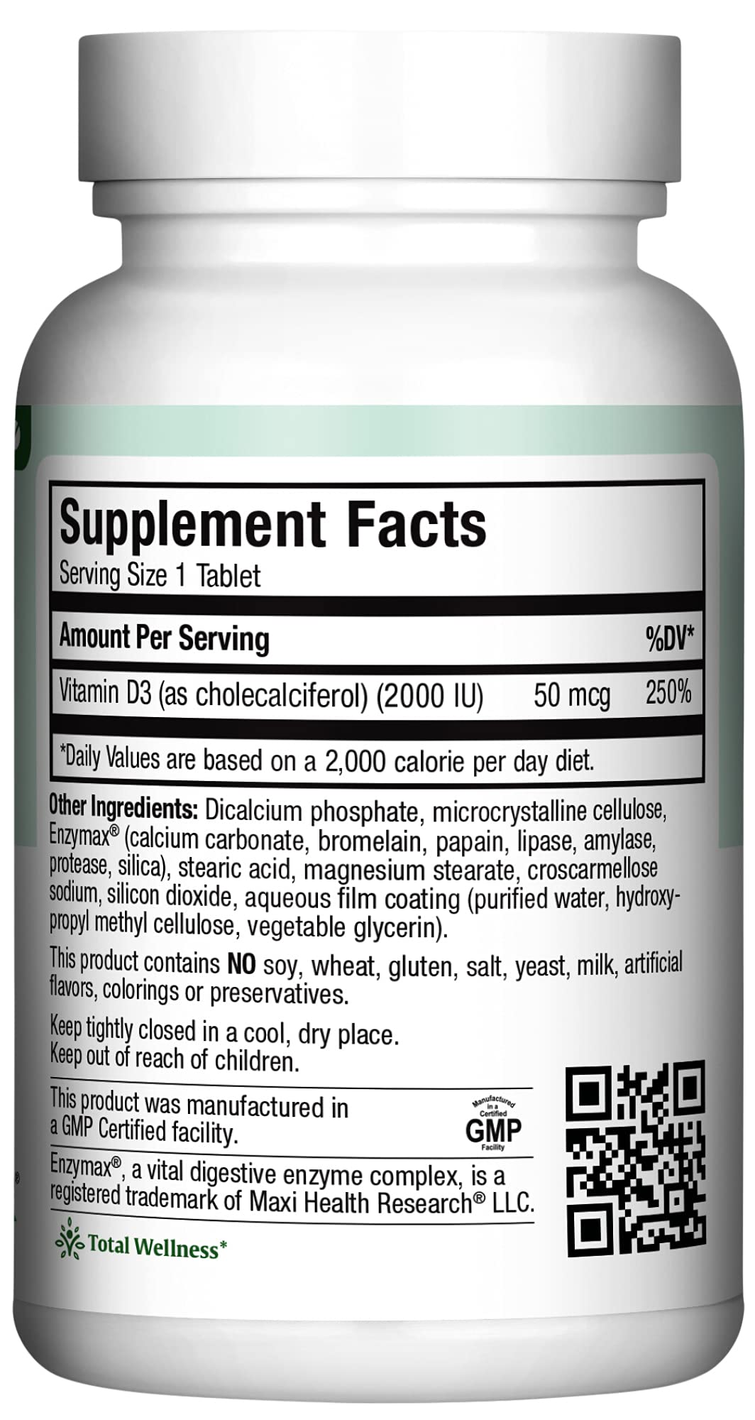 Boîte de Maxi Health Vitamine D3 2000UI avec étiquette