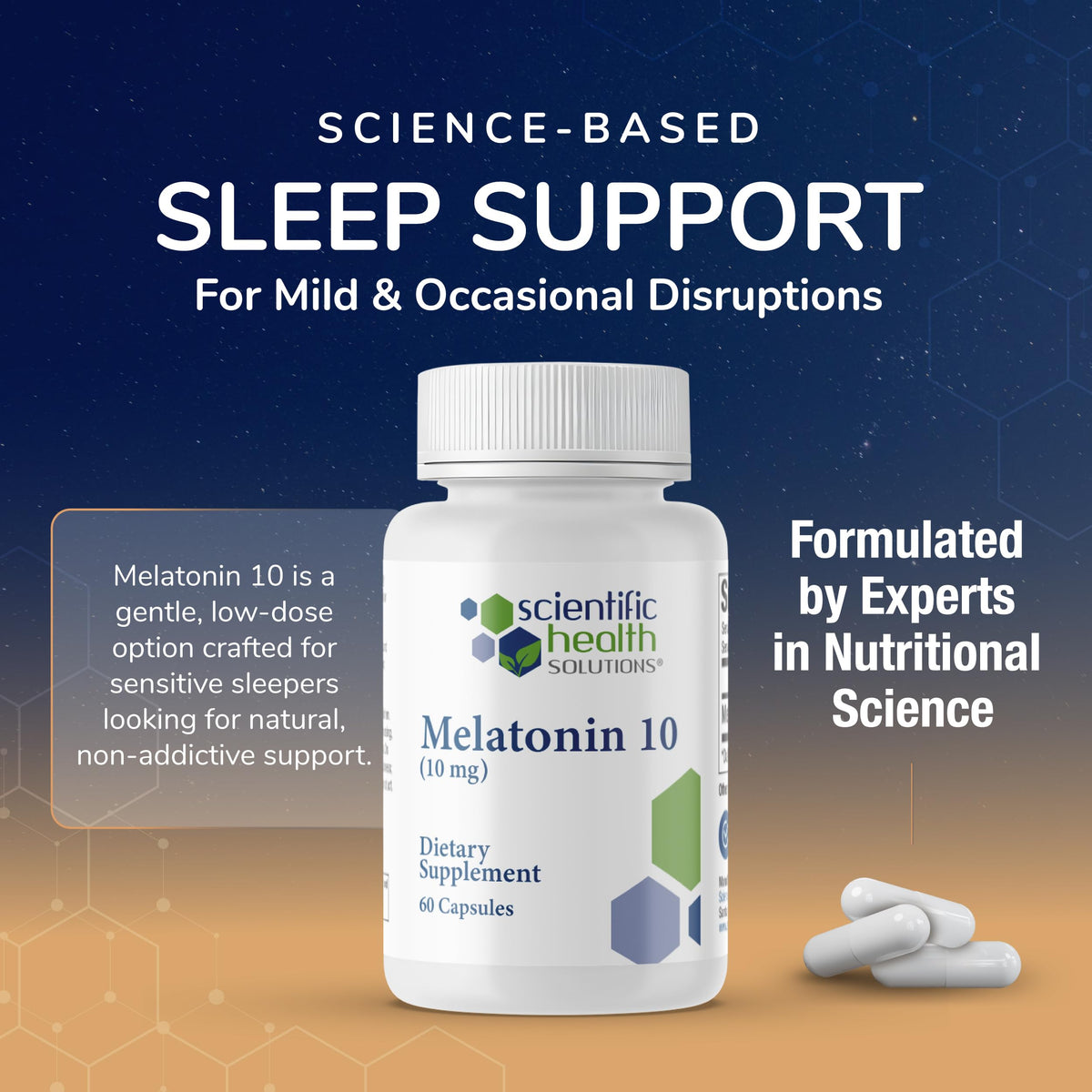 Boîte de melatonine 10mg avec arrière-plan de nuit