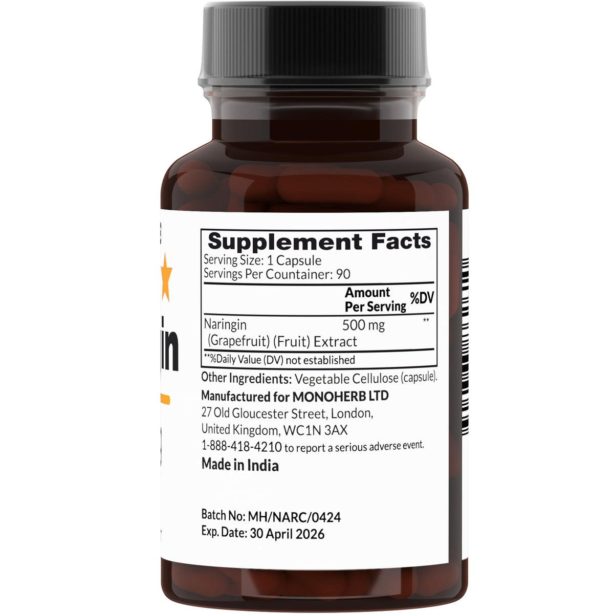 Boîte de MONOHERB Naringin 500 mg avec 90 capsules