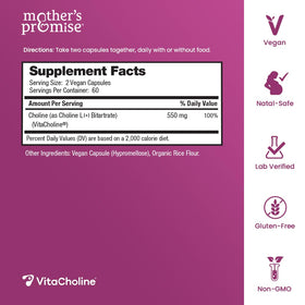 Boîte de Mother's Promise Choline Prénatale 550mg avec étiquette