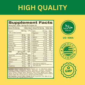 Boîte de multivitamines Halal GREEN FIELD NUTRITIONS ouverte