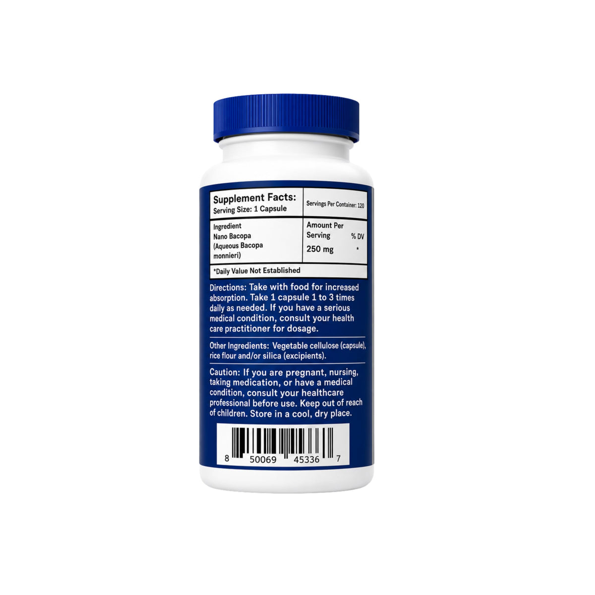 Boîte de Nano Bacopa 250 mg avec capsules visibles