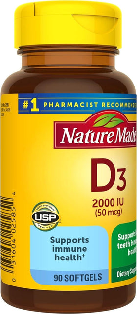 Boîte de Nature Made Vitamine D3 2000 UI avec 90 gélules