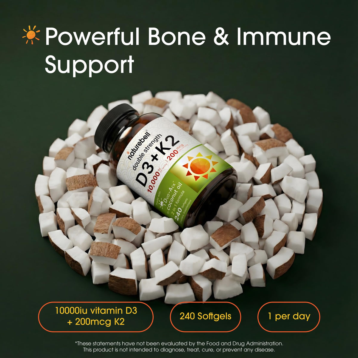 Boîte de NatureBell Vitamine D3 et K2 avec étiquettes