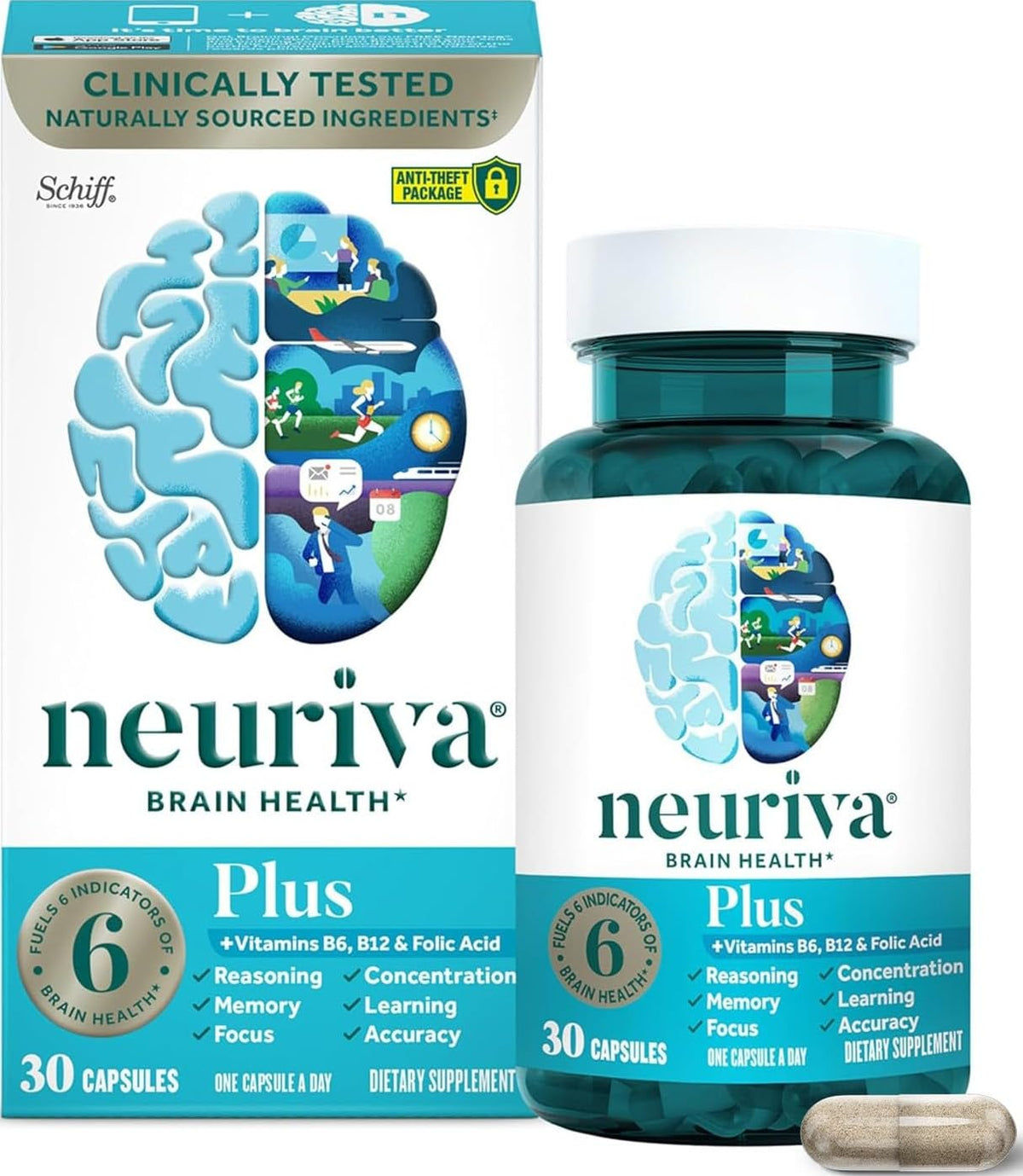 Boîte de NEURIVA Compléments Alimentaires Cérébraux 30 Capsules vue de face