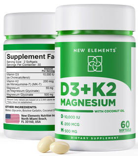 Boîte de New Elements Vitamine D3 K2 10 000 UI avec 60 gélules