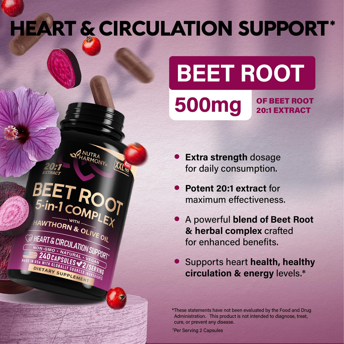 Boîte de NUTRAHARMONY capsules de racine de betterave ouverte