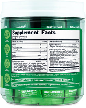 Boîte de Nutricost Super Greens Bio avec stickpacks