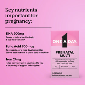 Boîte de ONE A DAY Compléments Prénatals avec informations nutritionnelles