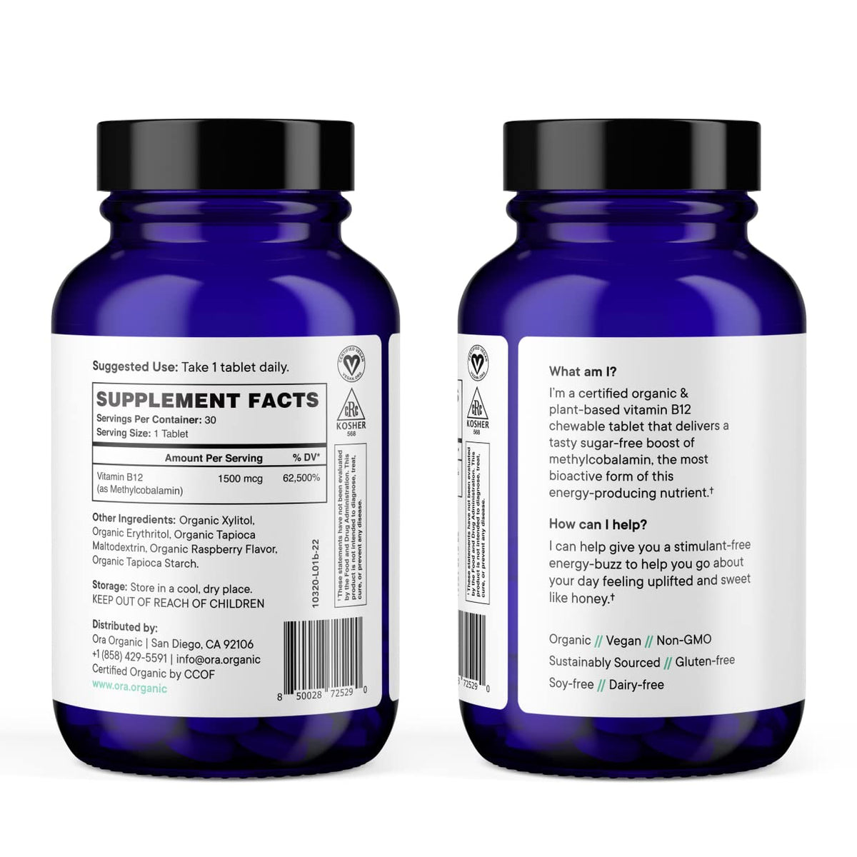 Boîte de Ora Organic B12 1500mcg avec 30 comprimés