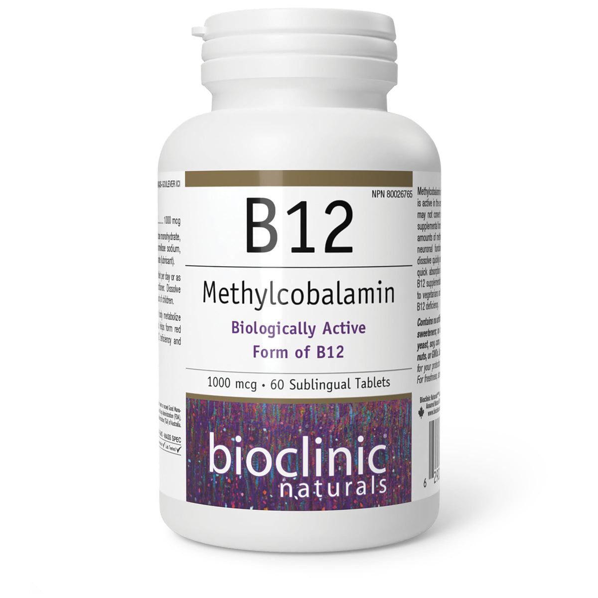 Boîte de pastilles B12 Methylcobalamin de Bioclinic Naturals vue de face