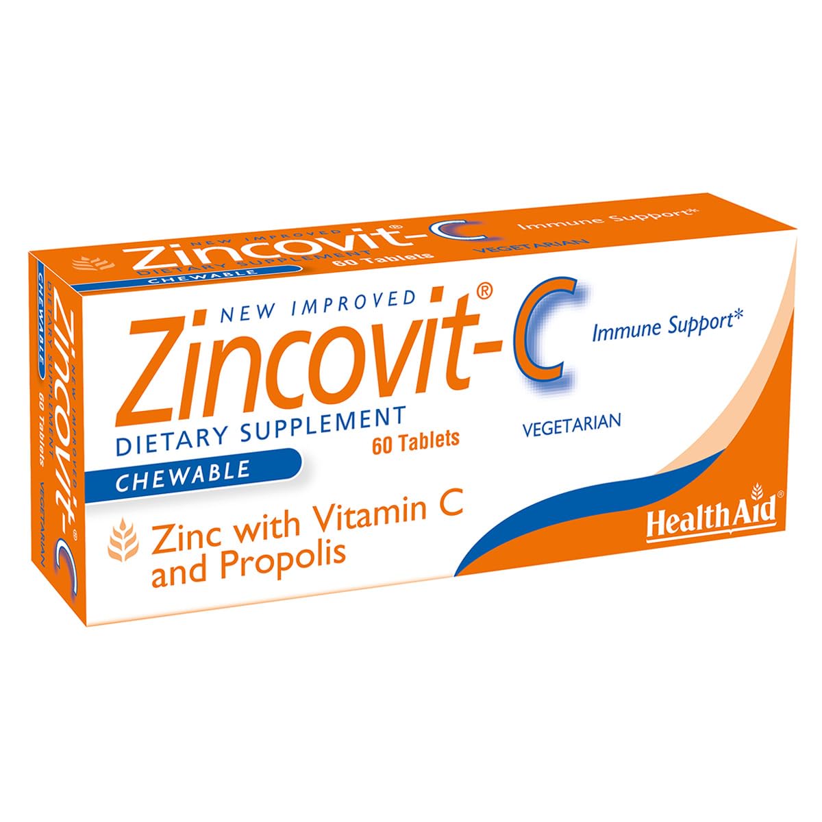 Boîte de pastilles Zincovit-C de HealthAid, 60 comprimés orange