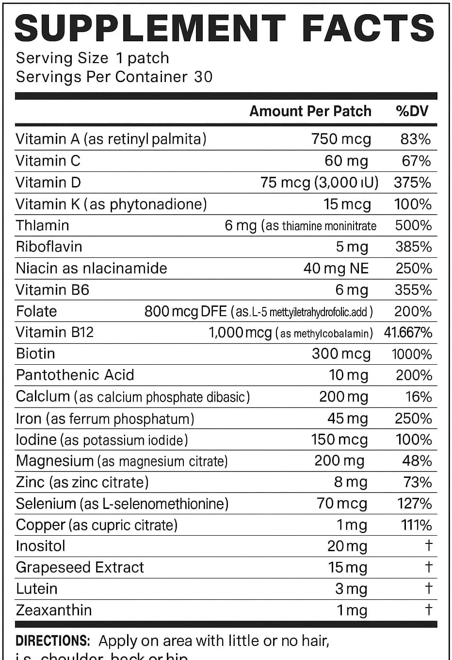 Boîte de patchs multivitaminés Bariatric Guru avec 30 unités