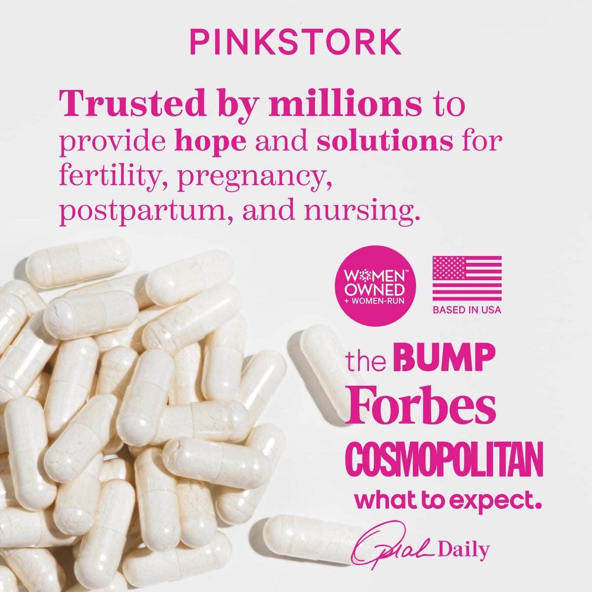 Boîte de Pink Stork Labor Prep ouverte avec capsules visibles