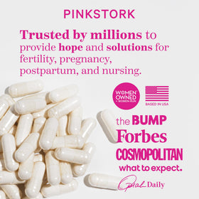 Boîte de Pink Stork Labor Prep ouverte avec capsules visibles