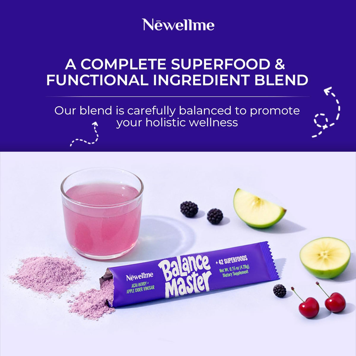 Boîte de poudre de superaliments NEWELLME vue de dessus