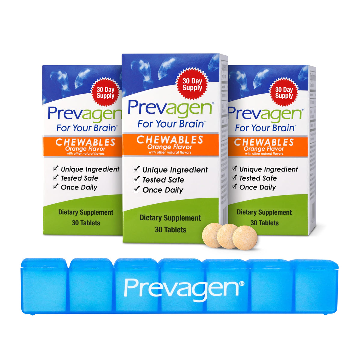 Boîte de Prevagen Orange Chewables 210g vue de face