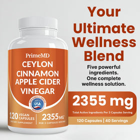 Boîte de PrimeMD Ceylon Cinnamon avec ingrédients listés