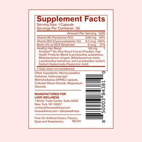 Boîte de Probiotiques Cheveux Sains Love Wellness ouverte