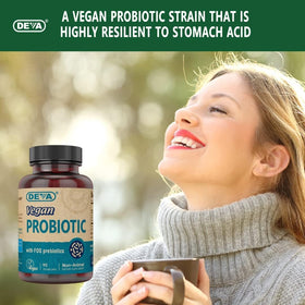 Boîte de probiotiques DEVA avec capsules à l'intérieur