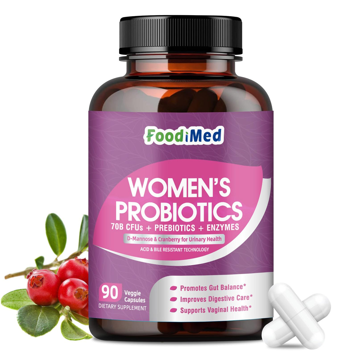Boîte de Probiotiques Femmes FoodiMed avec 90 capsules végétales