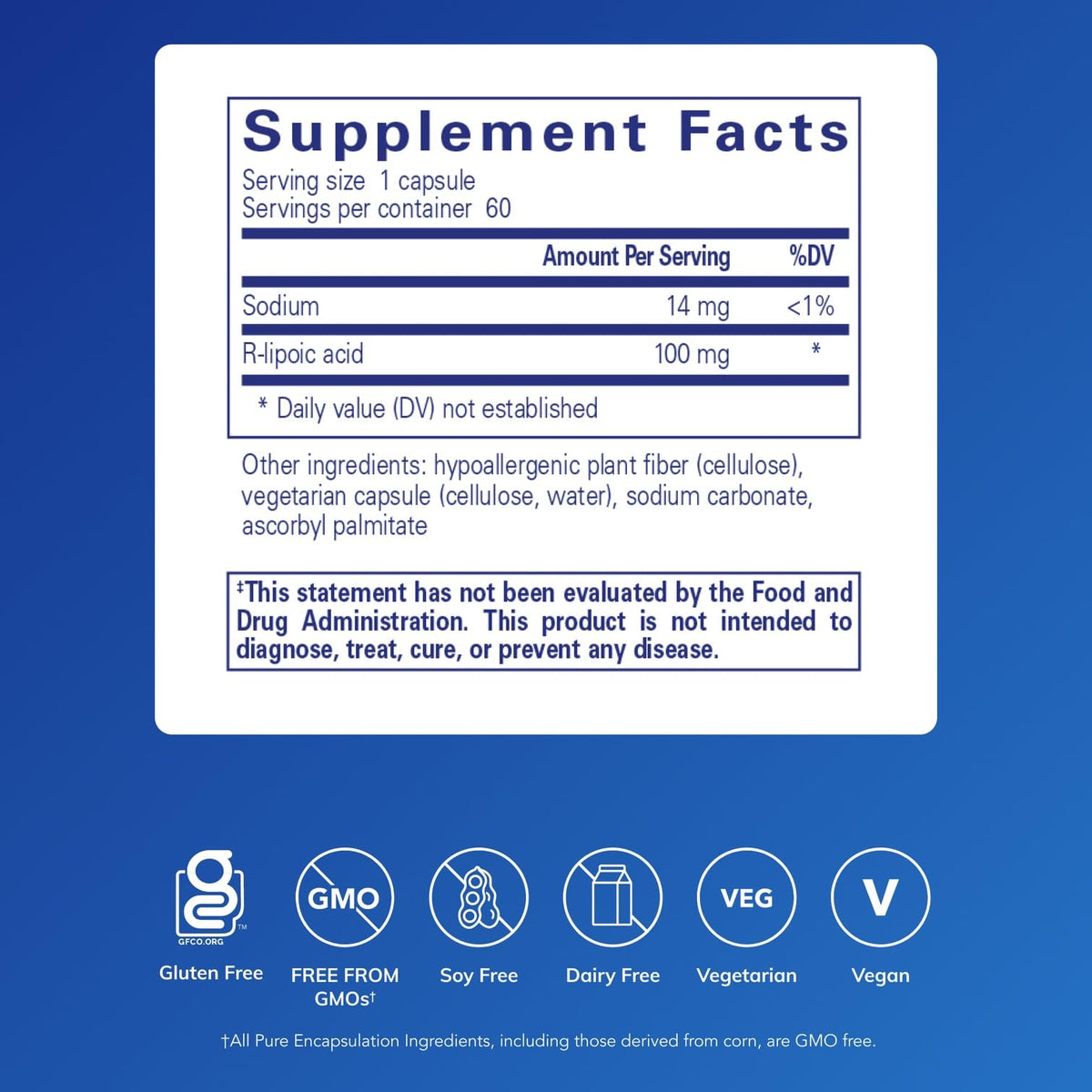 Boîte de Pure Encapsulations Acide R-Lipoïque avec étiquettes