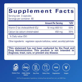 Boîte de Pure Encapsulations Calcium avec Vitamine D3 180 Capsules