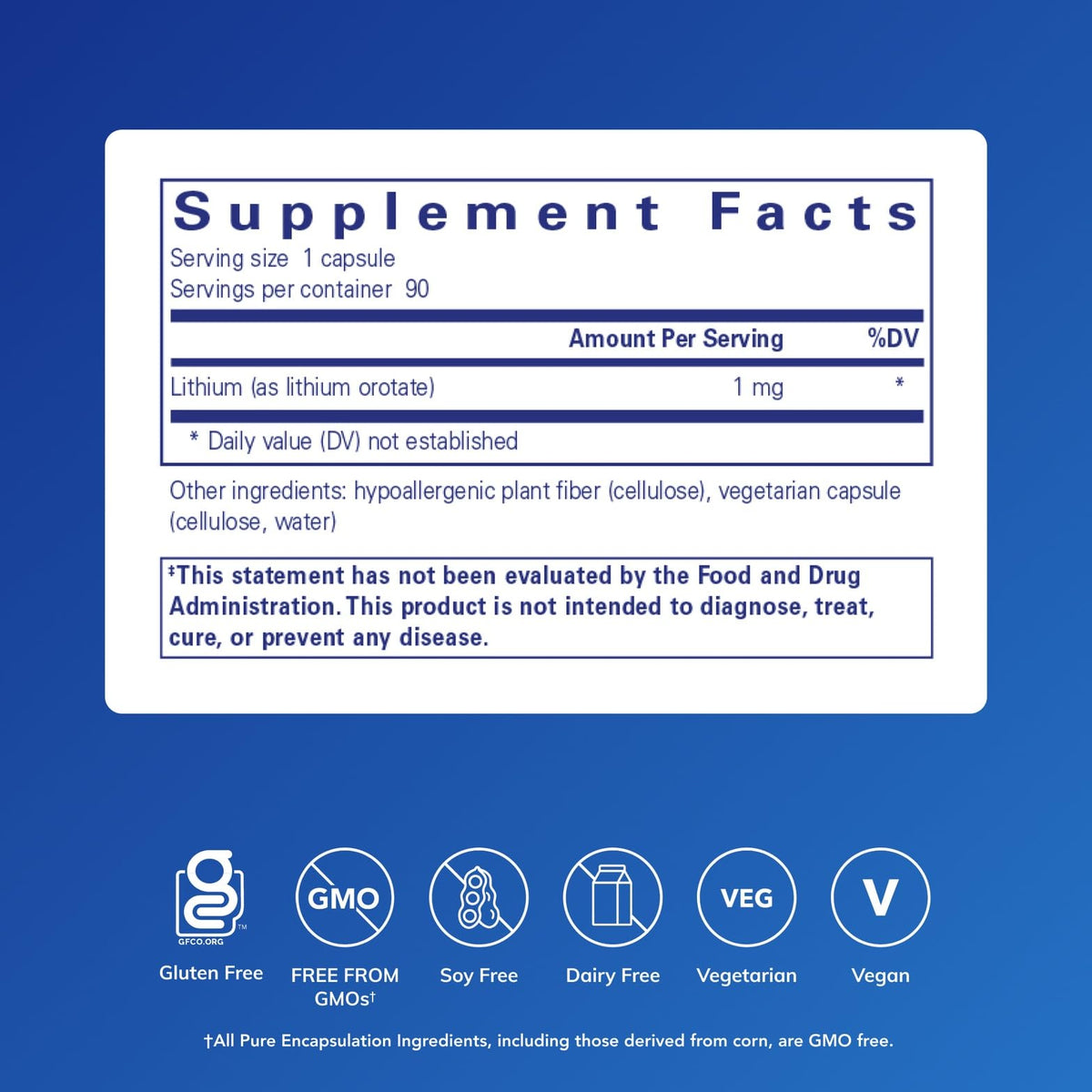Boîte de Pure Encapsulations Lithium Orotate 90 capsules