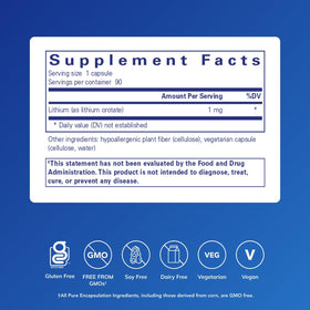 Boîte de Pure Encapsulations Lithium Orotate 90 capsules