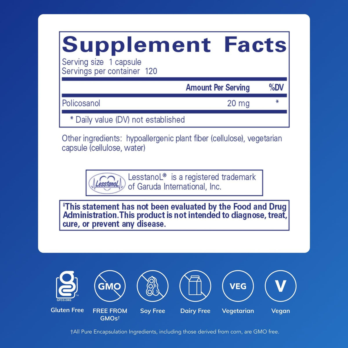 Boîte de Pure Encapsulations Policosanol avec étiquettes et informations
