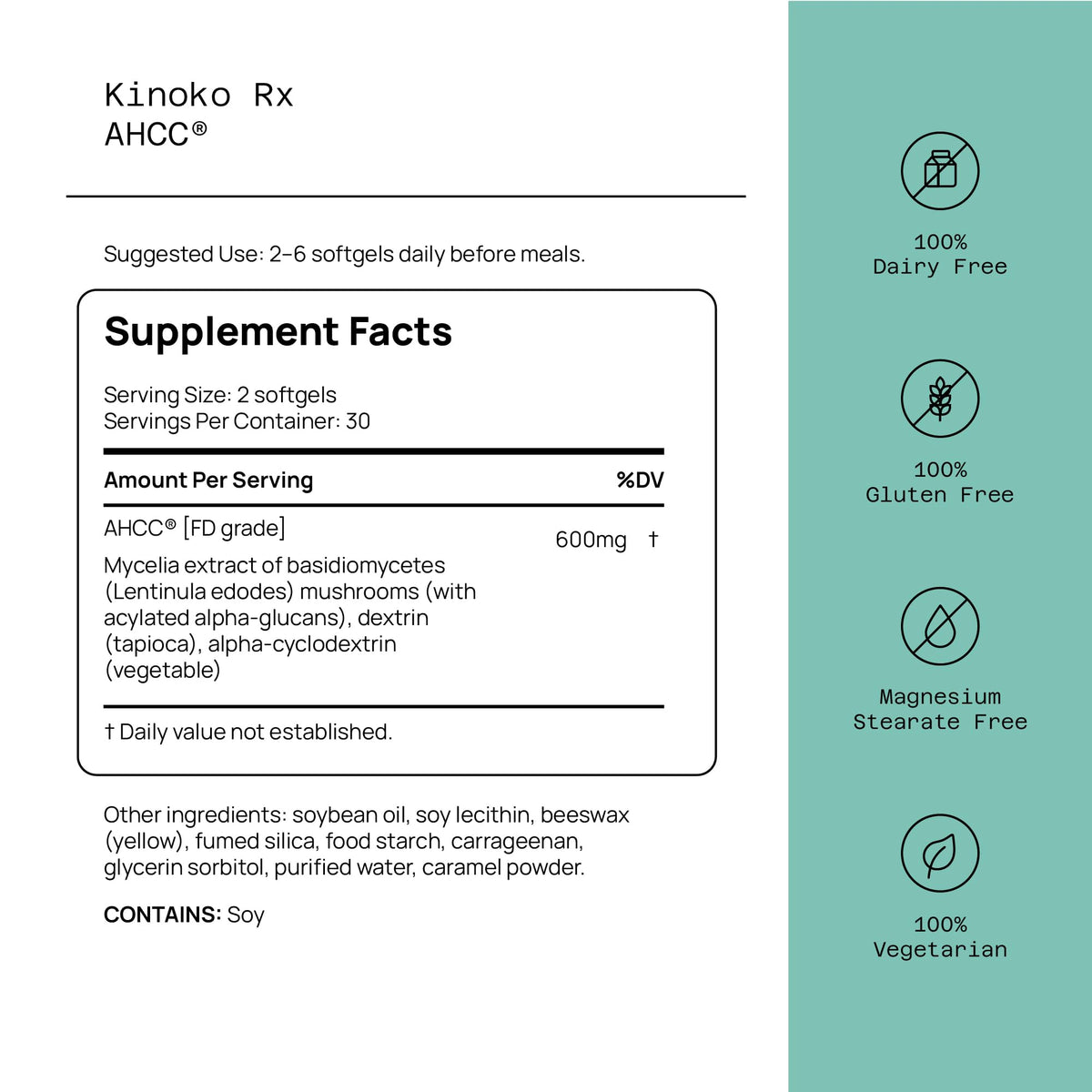 Boîte de Quality of Life Kinoko Rx AHCC 300mg vue de face