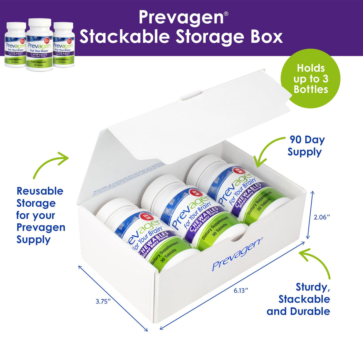 Boîte de rangement Prevagen avec comprimés à croquer