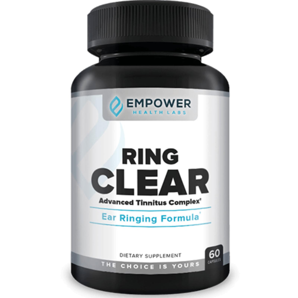 Boîte de Ring Clear d'Empower Health Labs, vue de face avec étiquette et ingrédients