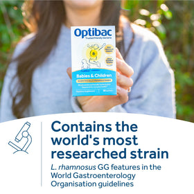 Boîte de sachets Optibac Probiotics pour enfants, vue de côté