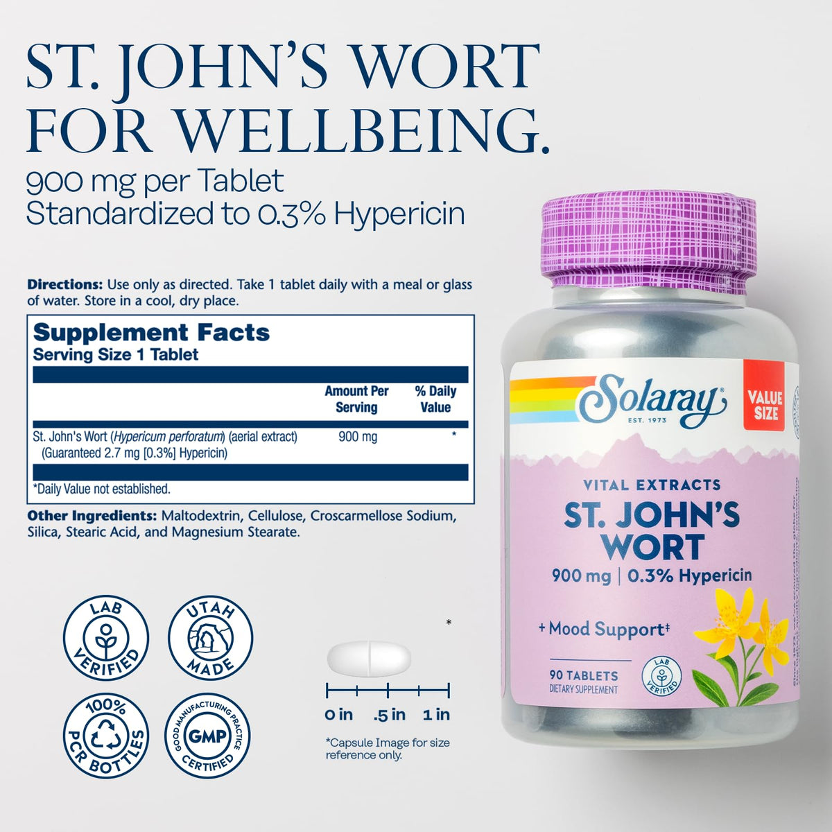Boîte de SOLARAY Extrait de Millepertuis 900mg, côté