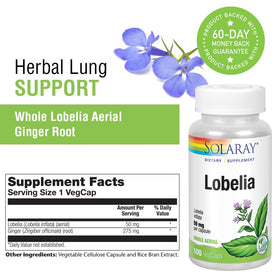 Boîte de SOLARAY Lobelia Aerial 50mg montrant les ingrédients
