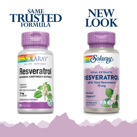 Boîte de SOLARAY Resveratrol 75 mg avec capsules visibles