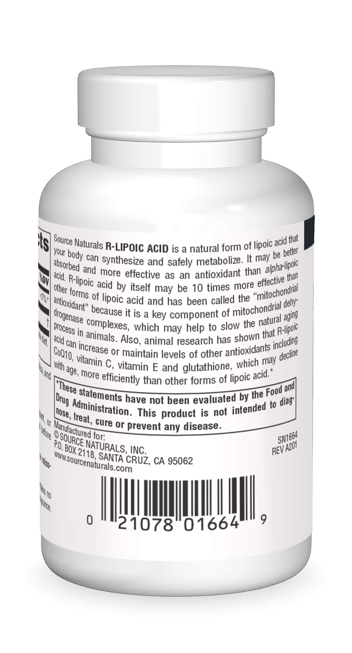 Boîte de Source Naturals R-Lipoic Acid 100mg affichant l'étiquette
