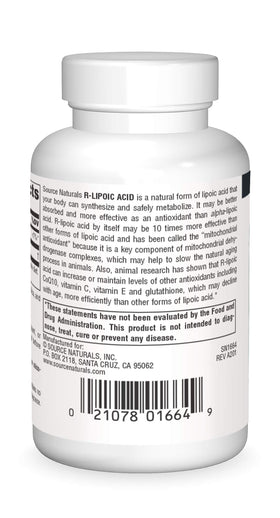 Boîte de Source Naturals R-Lipoic Acid 100mg affichant l'étiquette