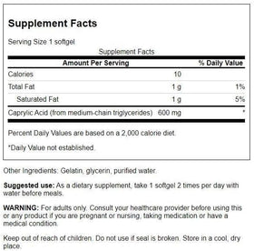 Boîte de Swanson Acide Caprylique MCT 600 mg avec étiquette
