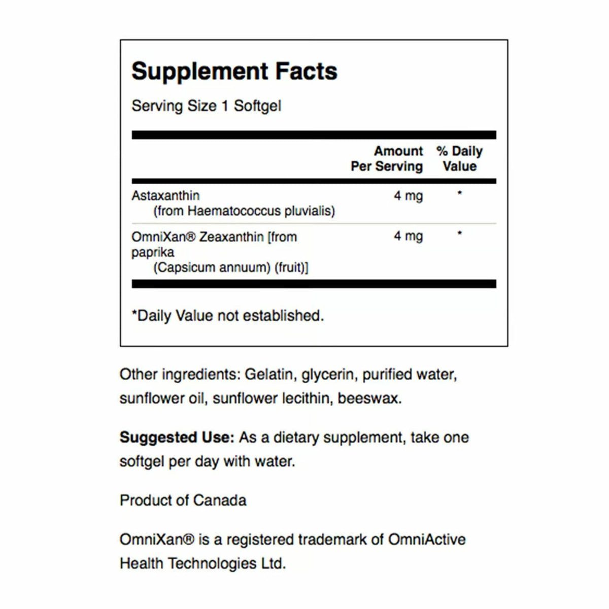 Boîte de Swanson Astaxanthin & Zeaxanthin 60 gélules