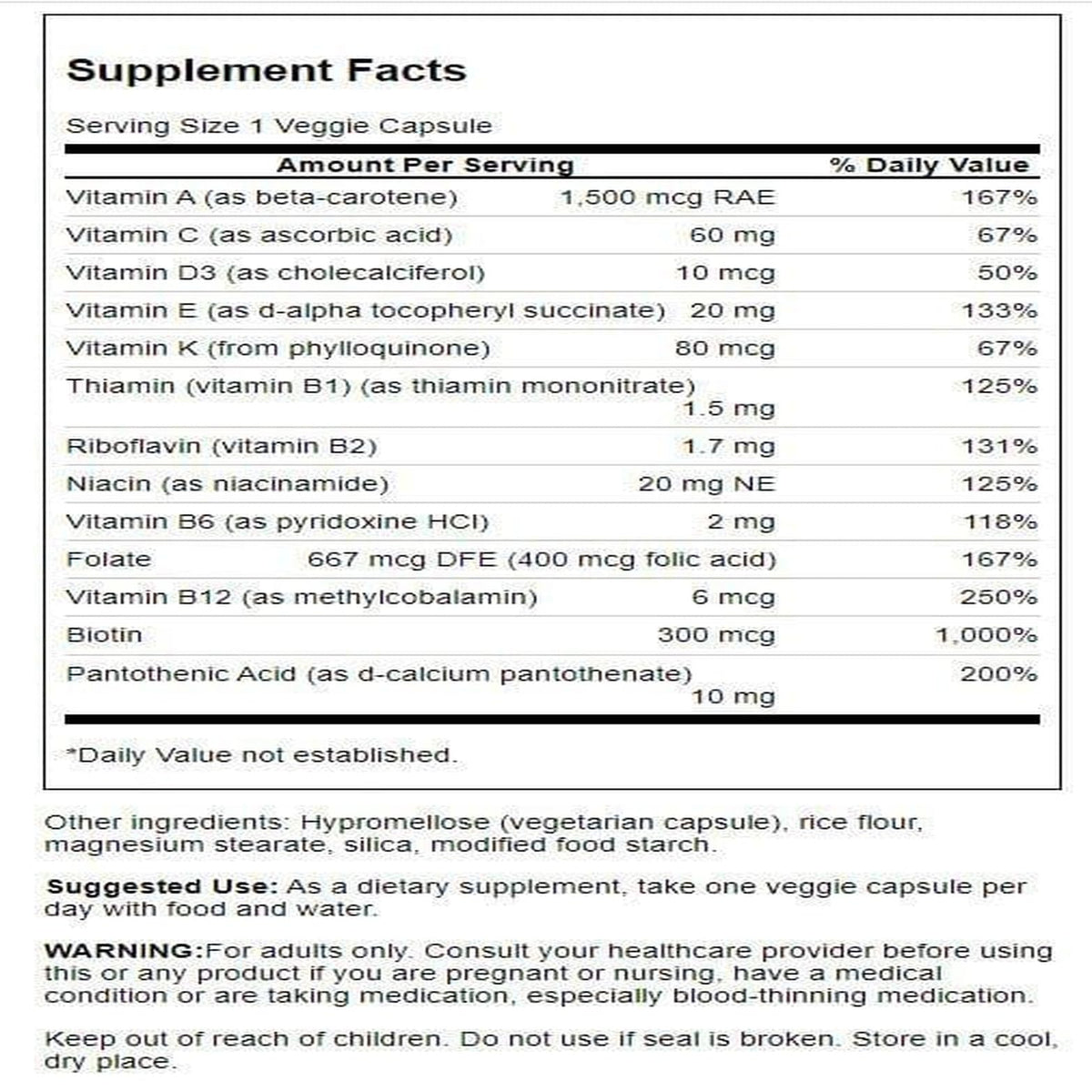 Boîte de Swanson multivitamines végétales avec étiquette