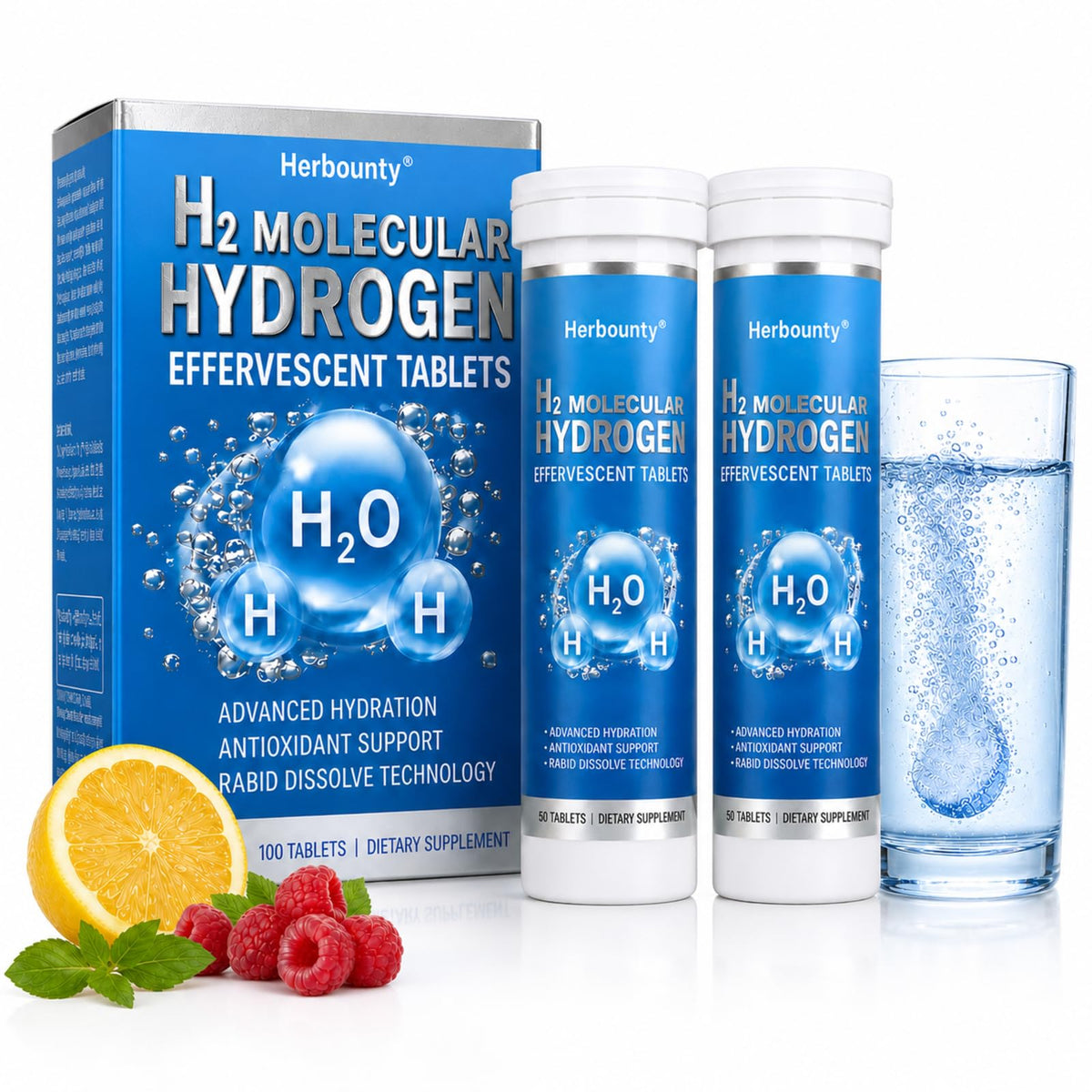 Boîte de tablettes d'hydrogène moléculaire Herbounty, 100 pièces