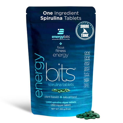 Boîte de tablettes de spiruline ENERGYBITS 1000 unités vue de face