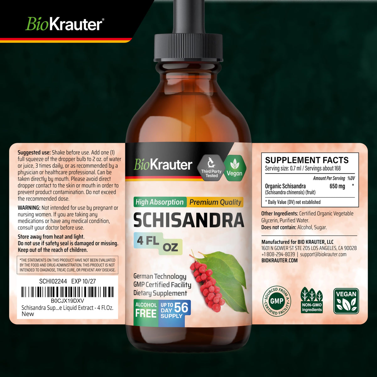 Boîte de teinture de Schisandra BIO KRAUTER avec informations